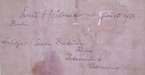 Inscription on back of painting
