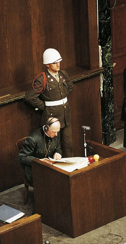 Jodl in IMT witness stand at Nuremberg
