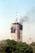 Belgrade tower burns