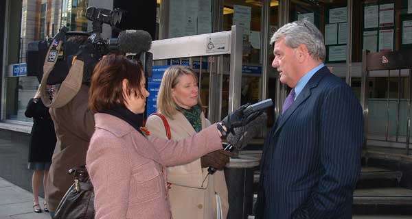 Australian ABC television crew interviews David Irving at Westminster Court after the Toben Case hearing on Oct 29.