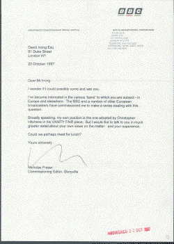 [BBC letter to David Irving, Oct 20, 1997]